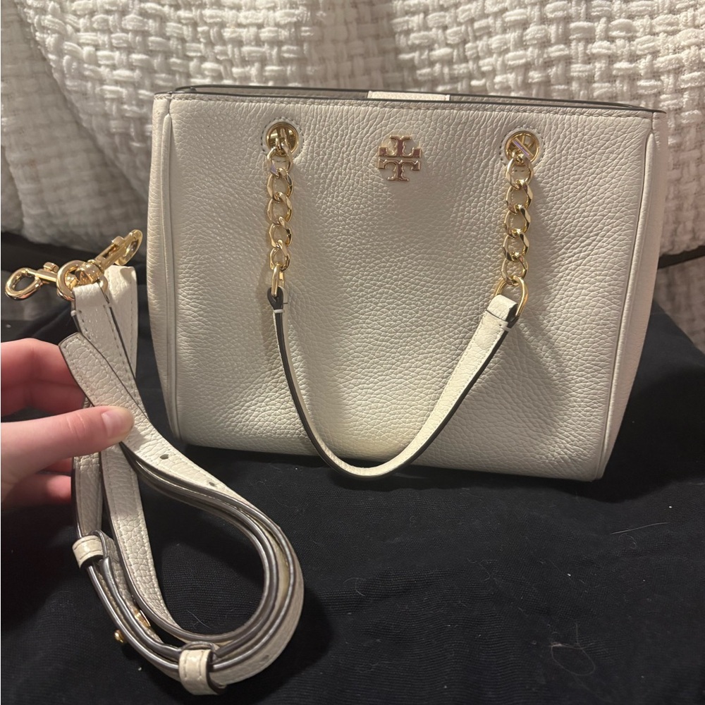 Tory Burch Cream Shoulder Bag with Gold Accents